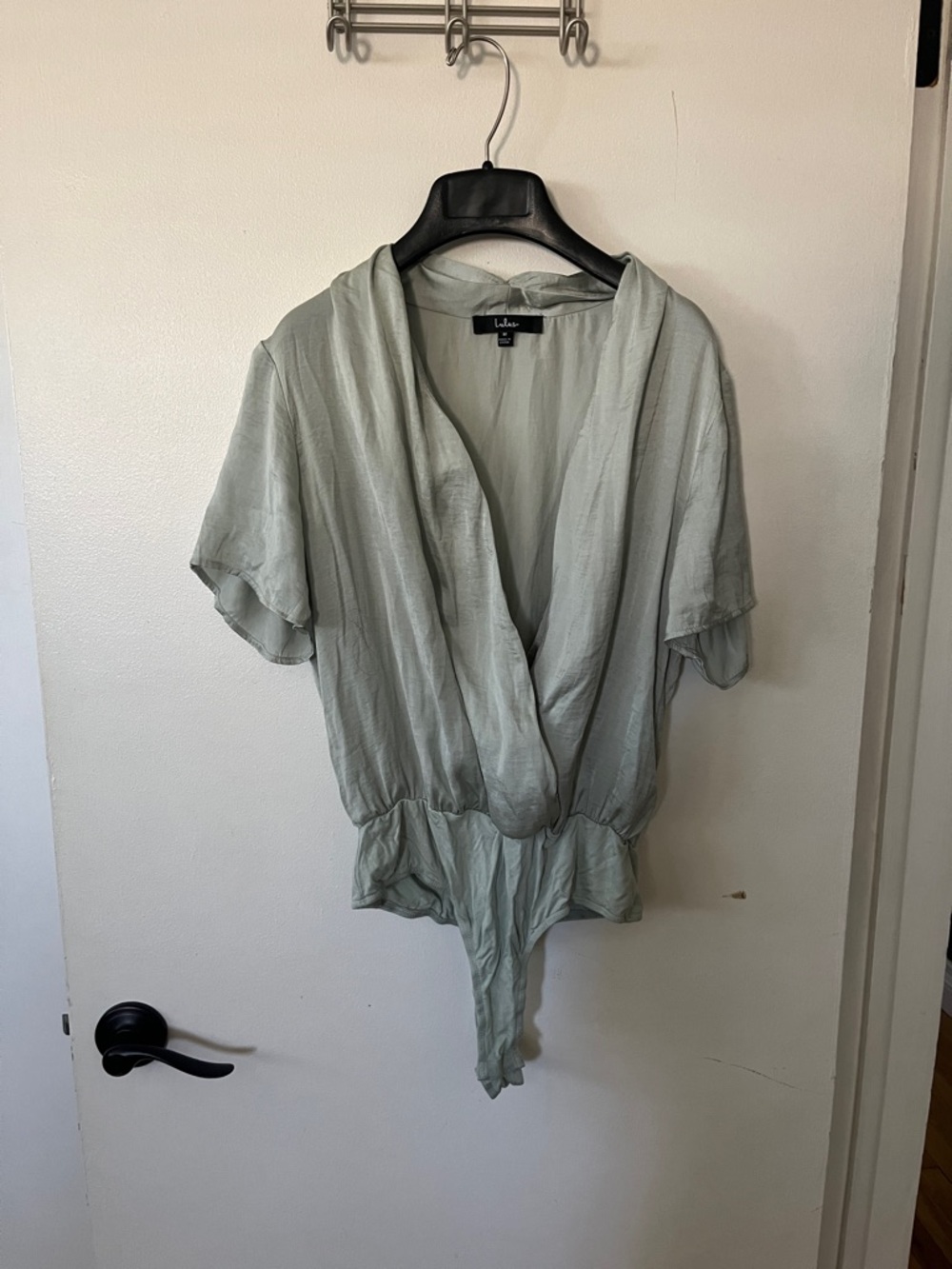 Lulu's Sage Green Surplice Short Sleeve Bodysuit